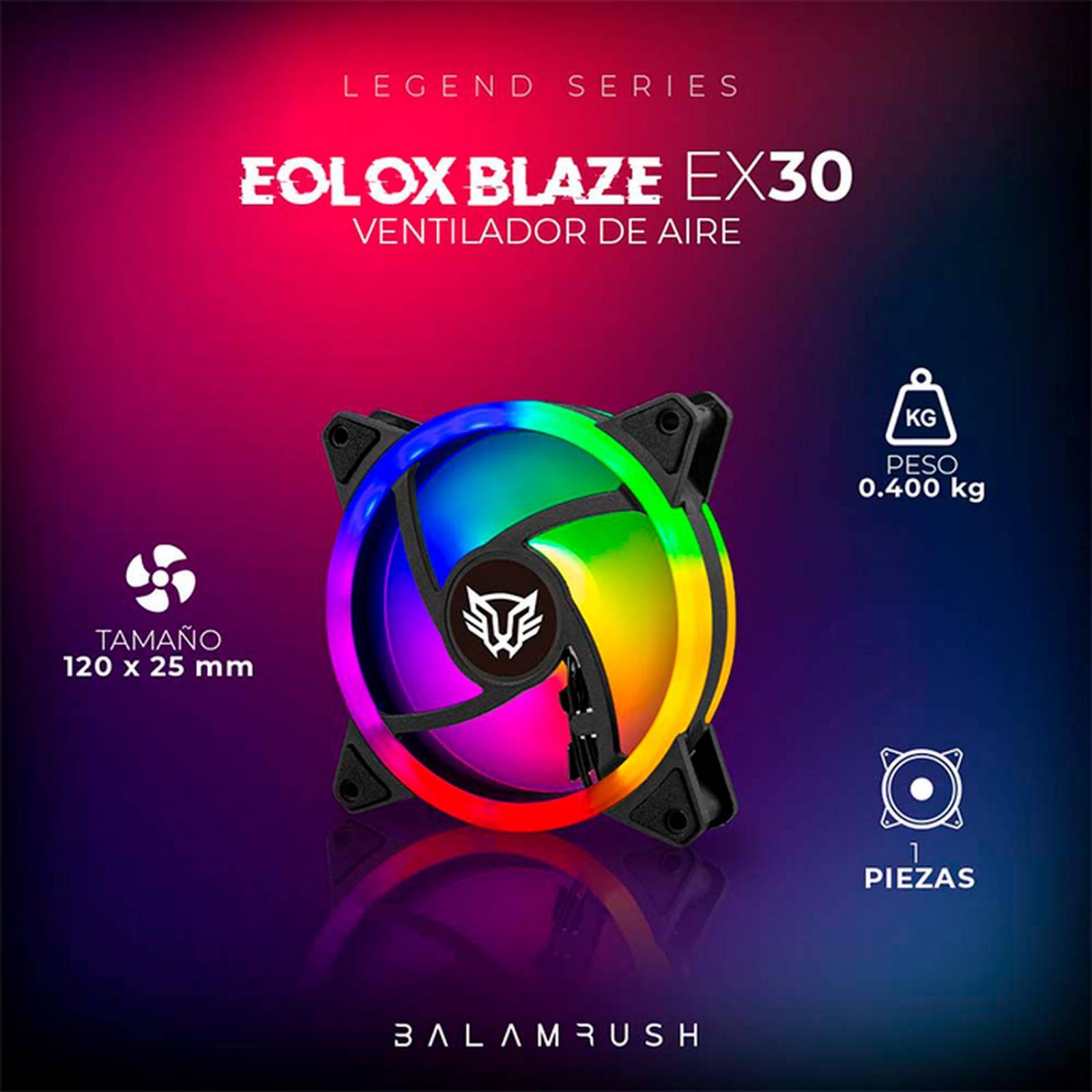 Ventilador Gamer BALAM RUSH EOLOX BLAZE EX30 120mm LED 1200RPM Negro BR-938082 