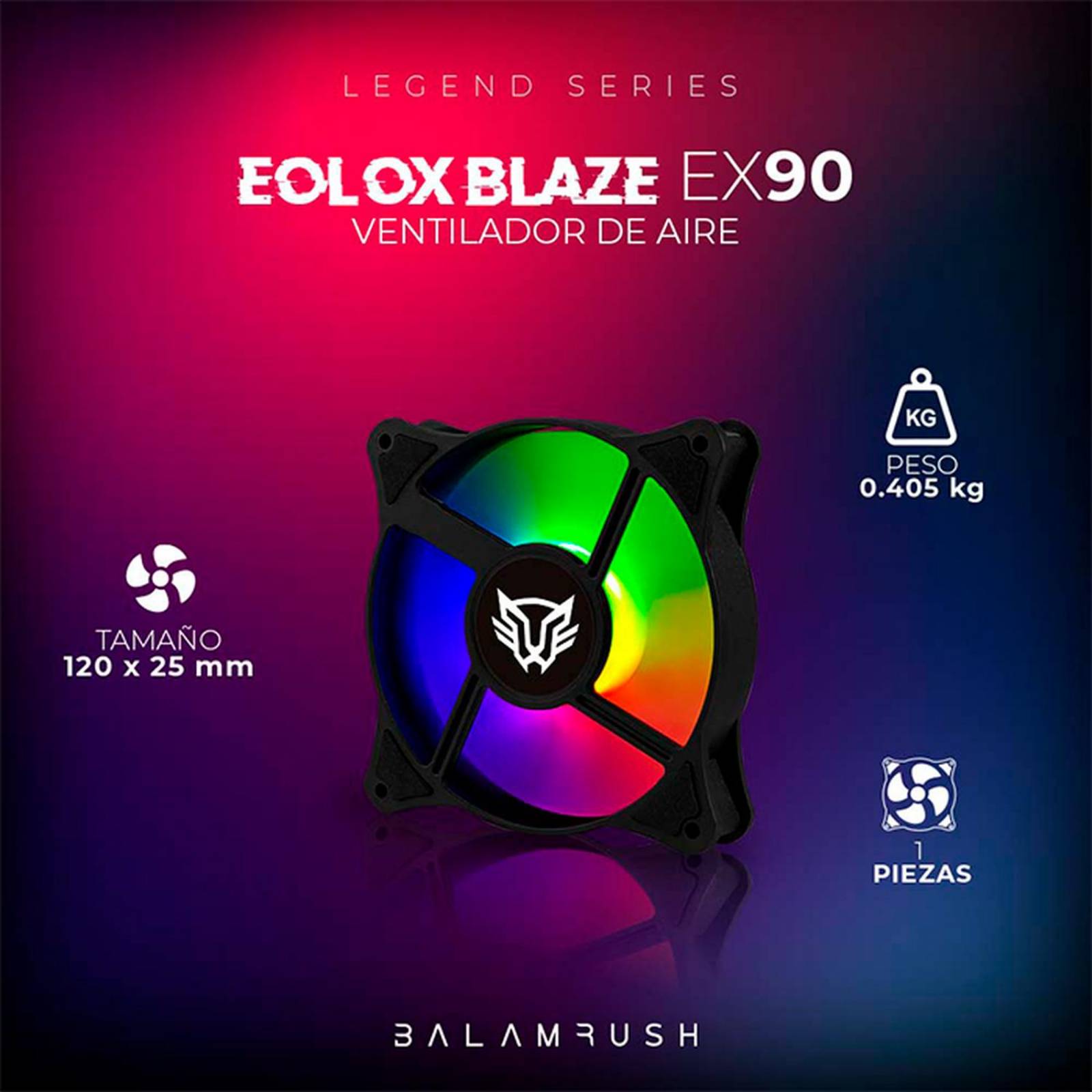 Ventilador Gamer BALAM RUSH EOLOX BLAZE EX90 120mm RGB 1200RPM Negro BR-938020 