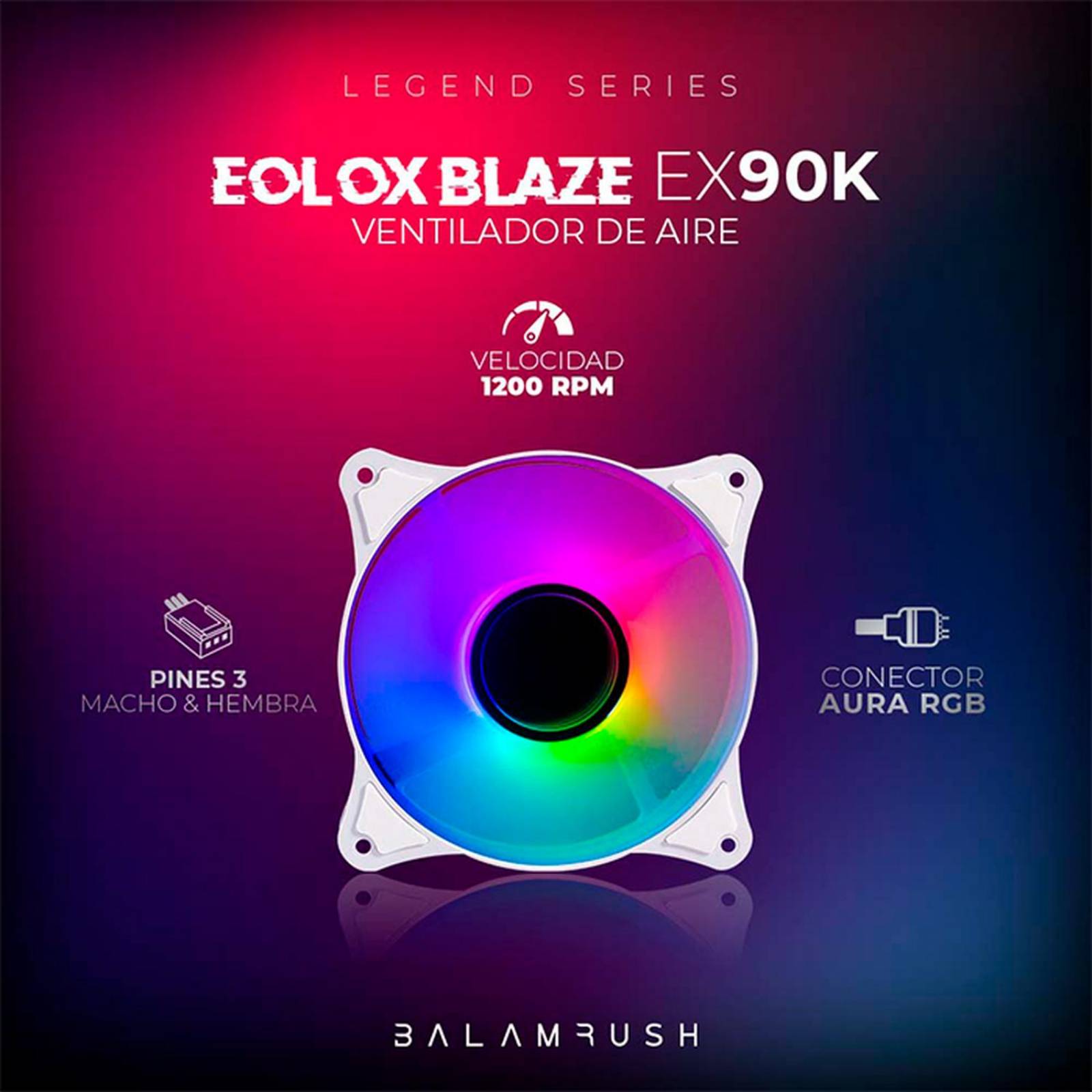 Ventilador Gamer BALAM RUSH EOLOX BLAZE EX90W 120mm RGB 1200RPM Blanco BR-938037 