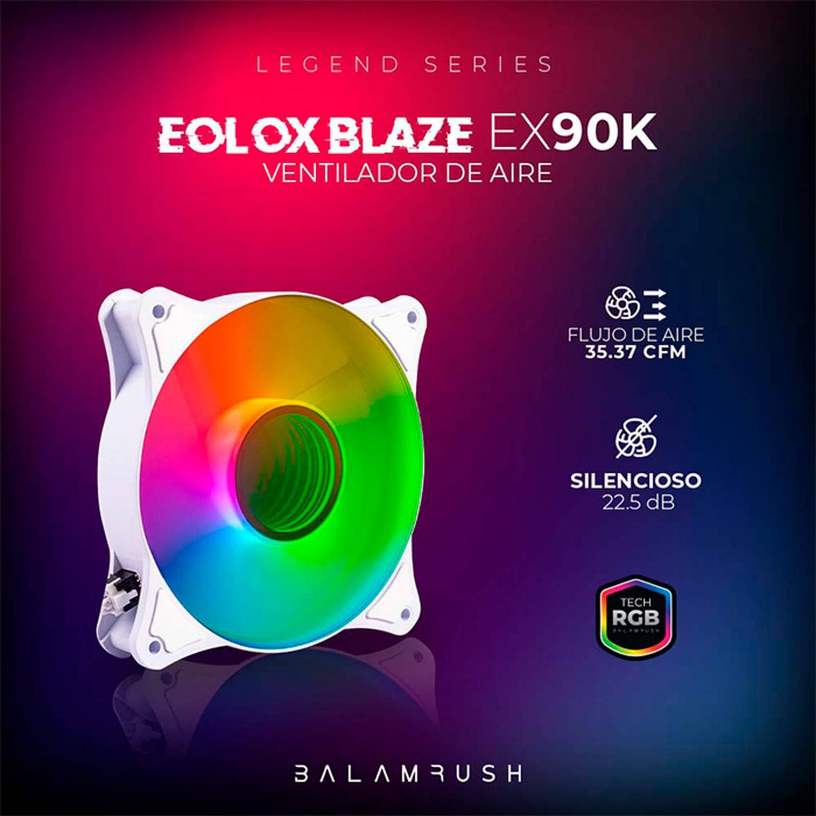 Ventilador Gamer BALAM RUSH EOLOX BLAZE EX90W 120mm RGB 1200RPM Blanco BR-938037 