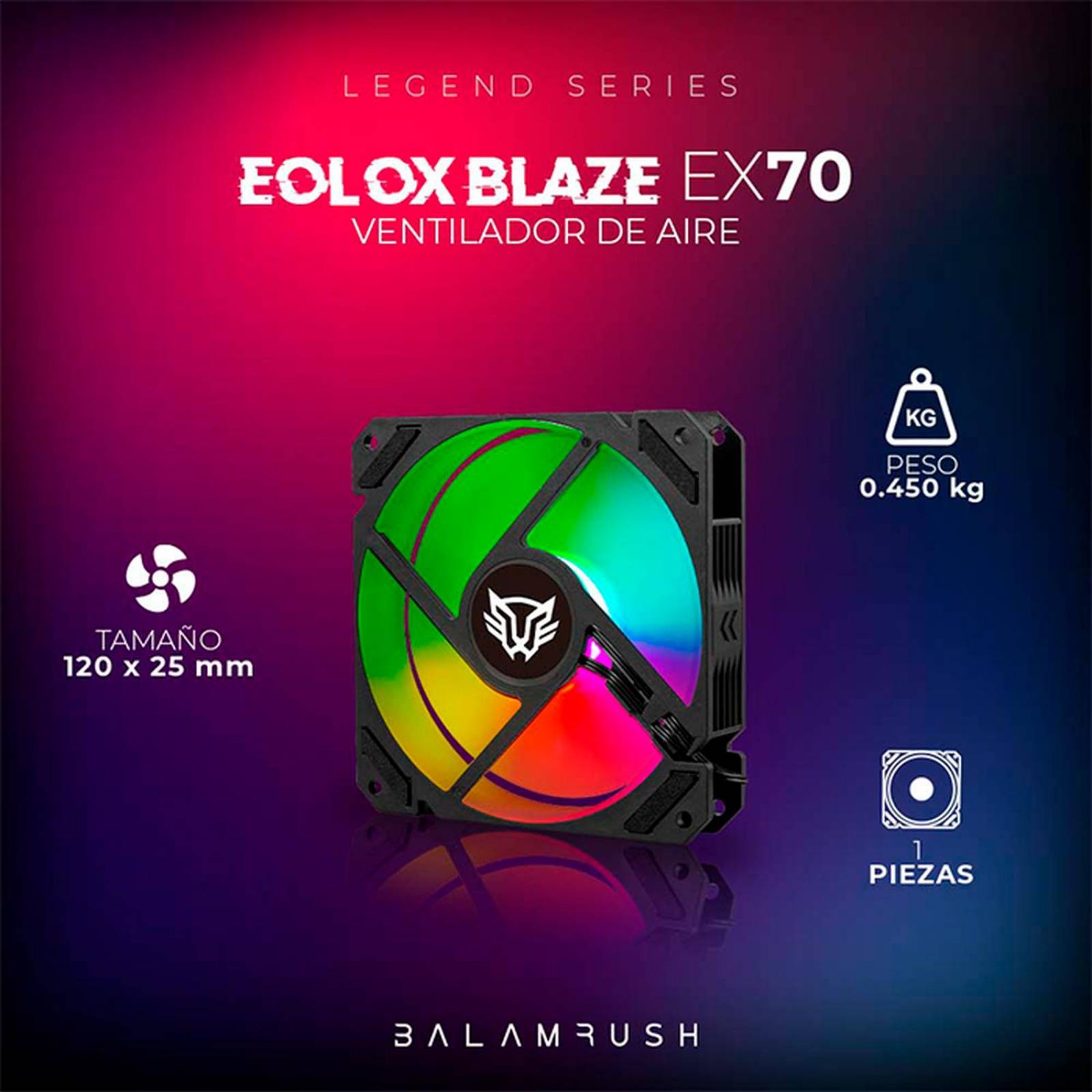 Ventilador Gamer BALAM RUSH EOLOX BLAZE EX70 120mm RGB 1200RPM Negro BR-938044 