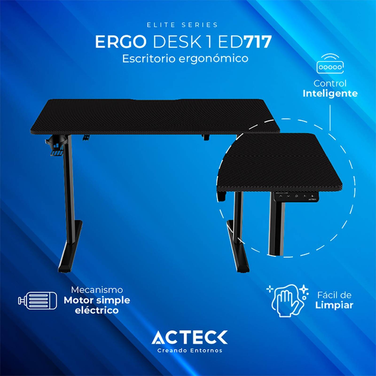 Escritorio Electrico ACTECK ERGO DESK 1 ED717 Altura ajustable Negro 60kg AC-937290 
