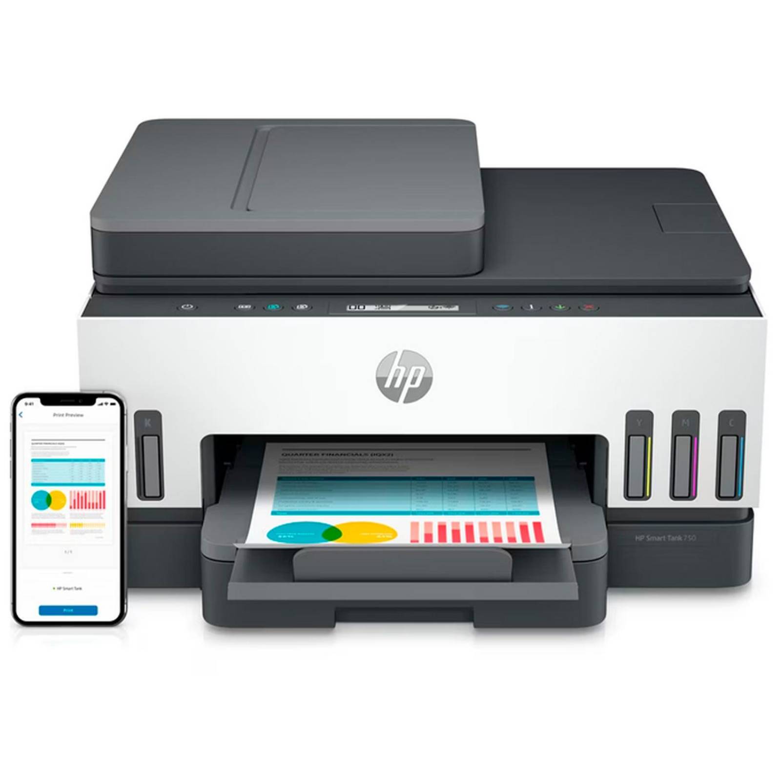 Multifuncional HP Smart Tank 750 Tinta Continua 6 Tintas Inalambrica RJ45 HP750GT53-V2 