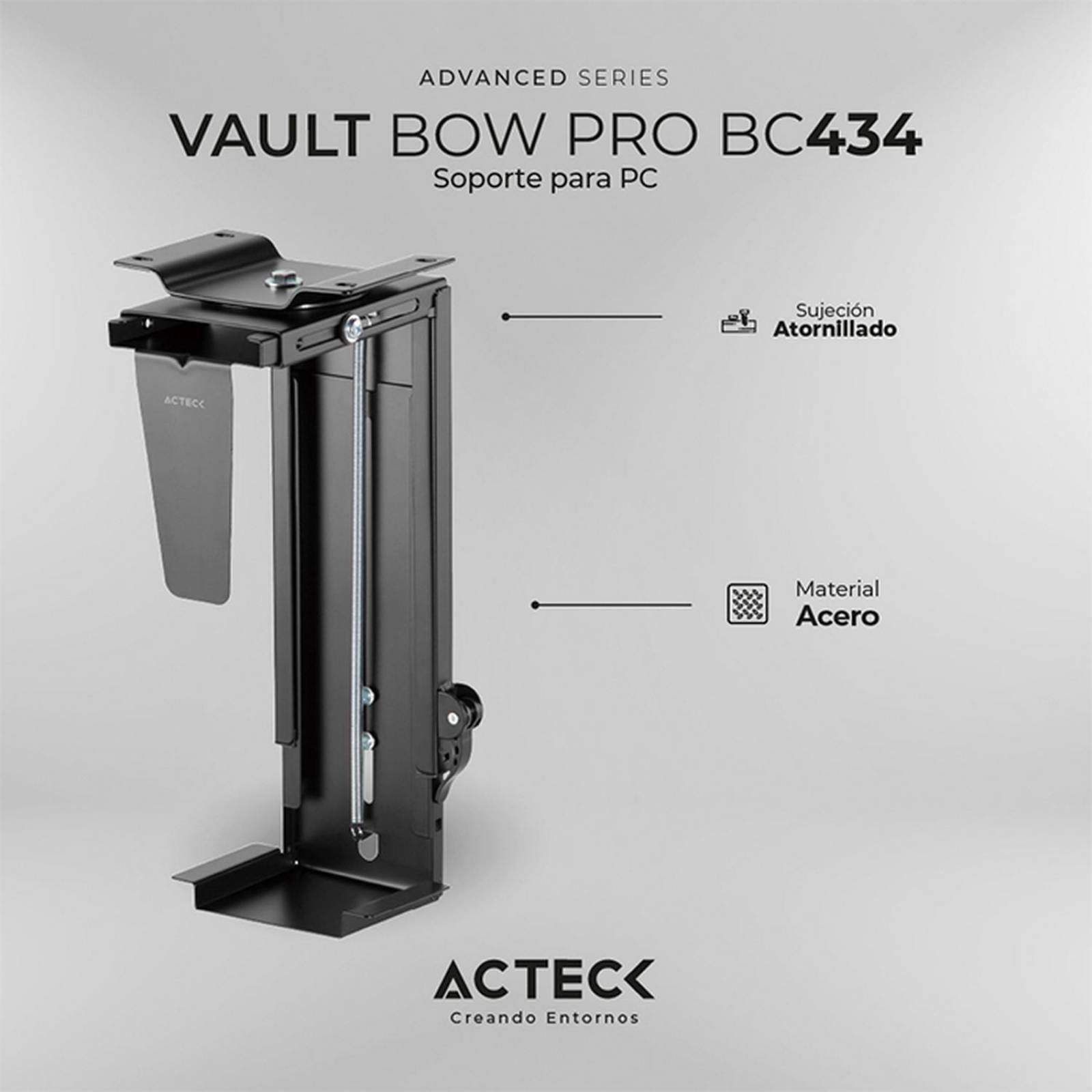 Soporte CPU montable ACTECK VAULT BOW PRO BC434 Rotacion Ajustable Soporta 10Kg Negro AC-936613