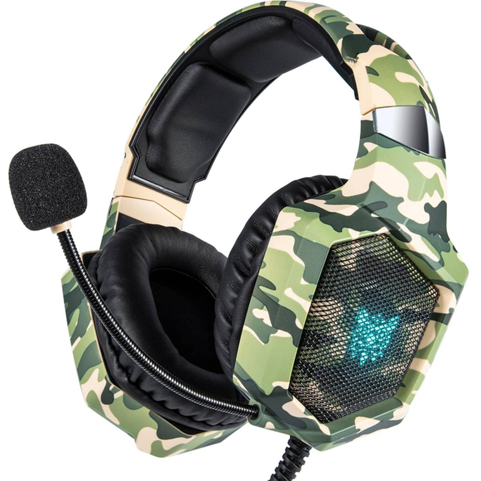 Audifonos Gamer ONIKUMA K8 Ajustable Microfono 3.5mm LED PC PS4 Xbox One Switch Camuflaje Verde 