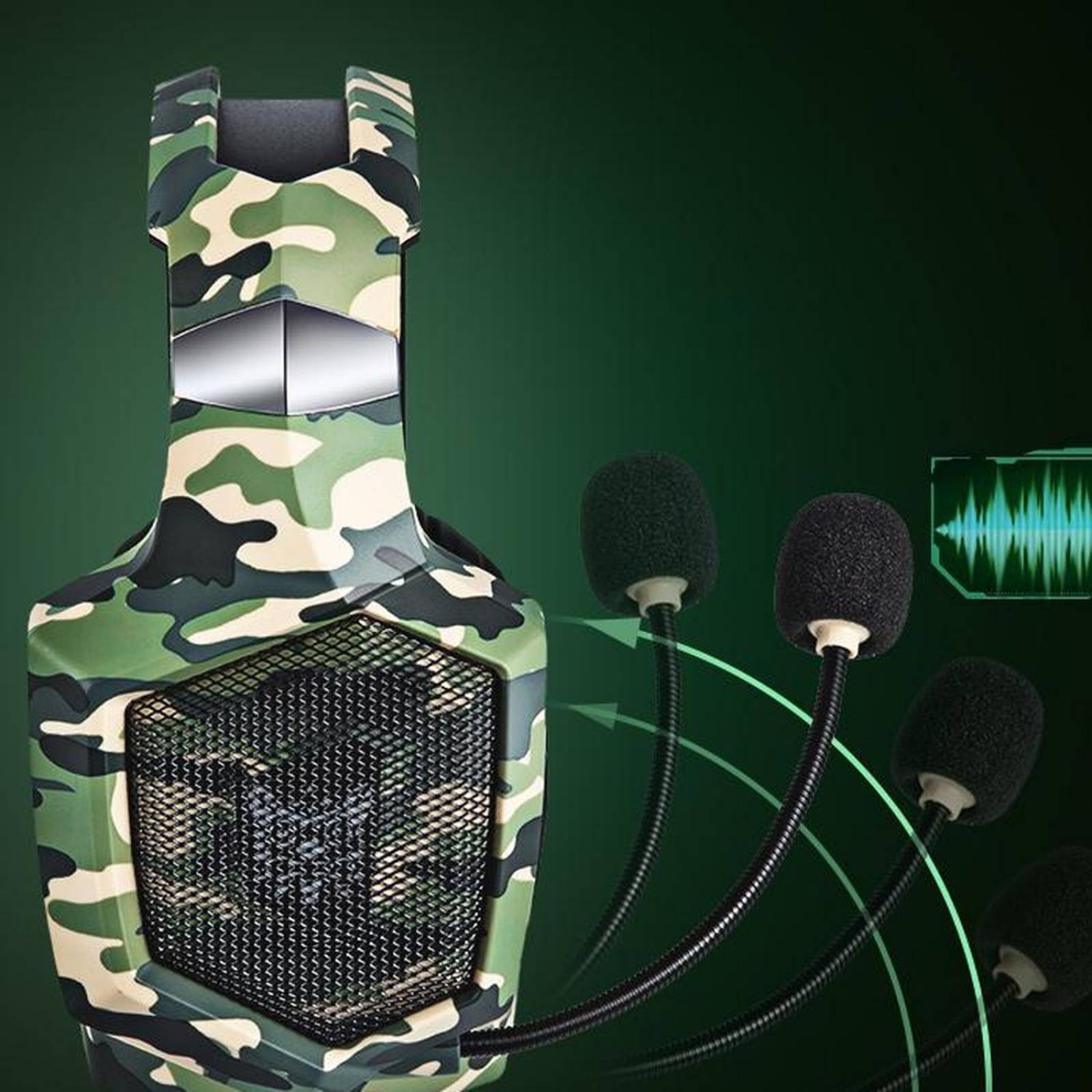 Audifonos Gamer ONIKUMA K8 Ajustable Microfono 3.5mm LED PC PS4 Xbox One Switch Camuflaje Verde 
