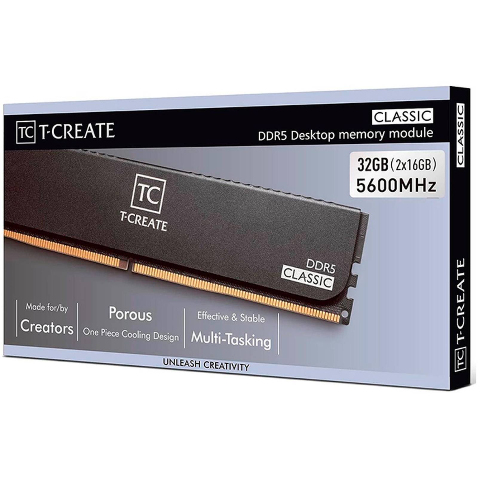 Memoria RAM DDR5 32GB 5600MT/s TEAMGROUP T CREATE 2x16GB Negro CTCCD532G5600HC46DC01 