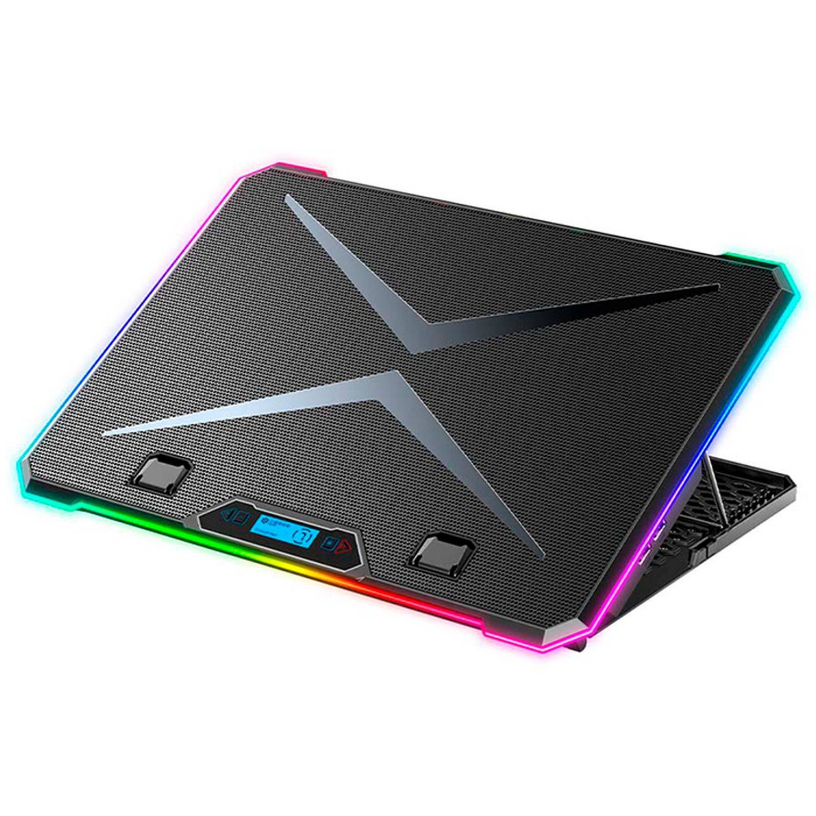Base Enfriadora Gamer BALAM RUSH EOLOX FREEZ EF707 Laptop 17 pulgadas 6 fan RGB Negro BR-937429 