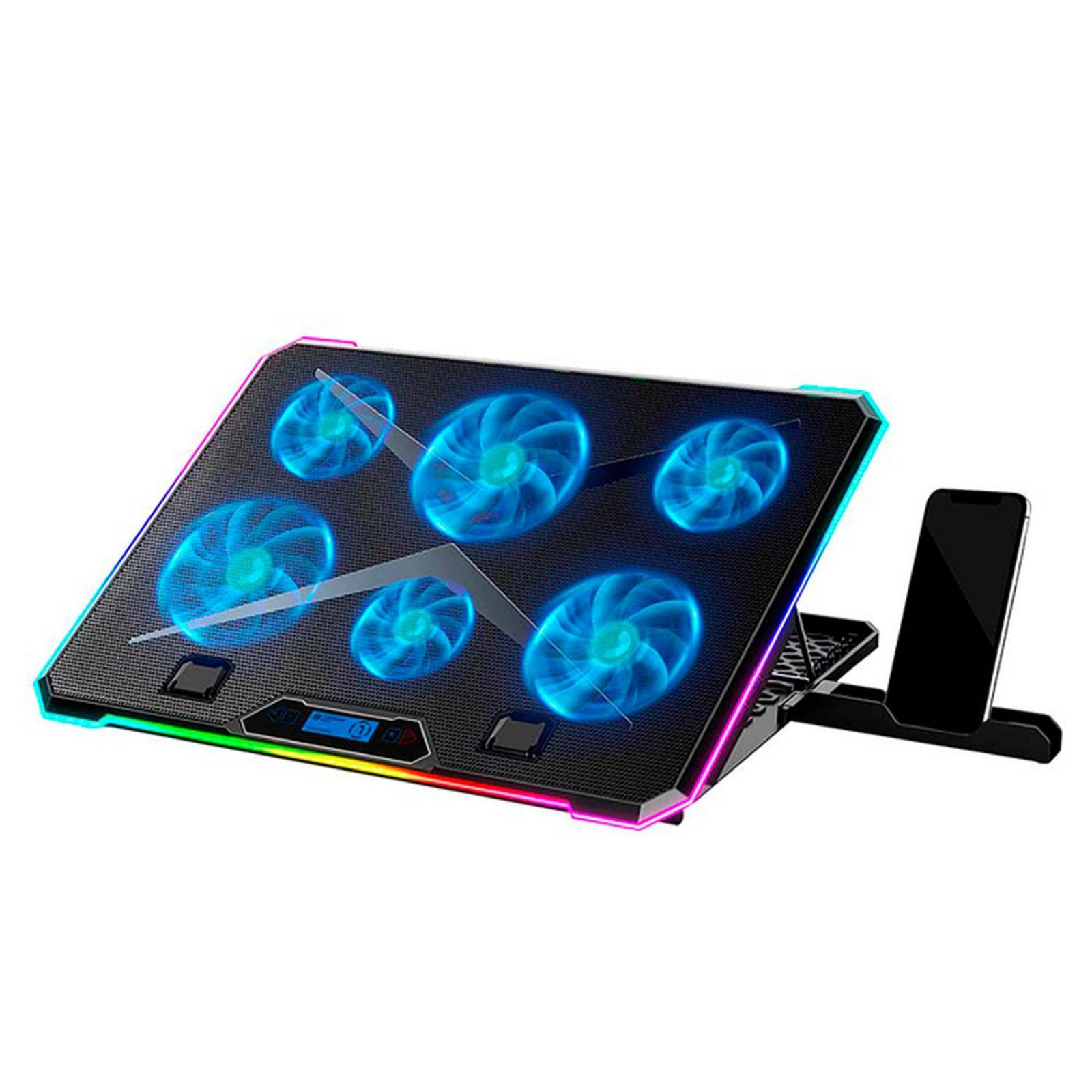 Base Enfriadora Gamer BALAM RUSH EOLOX FREEZ EF707 Laptop 17 pulgadas 6 fan RGB Negro BR-937429 