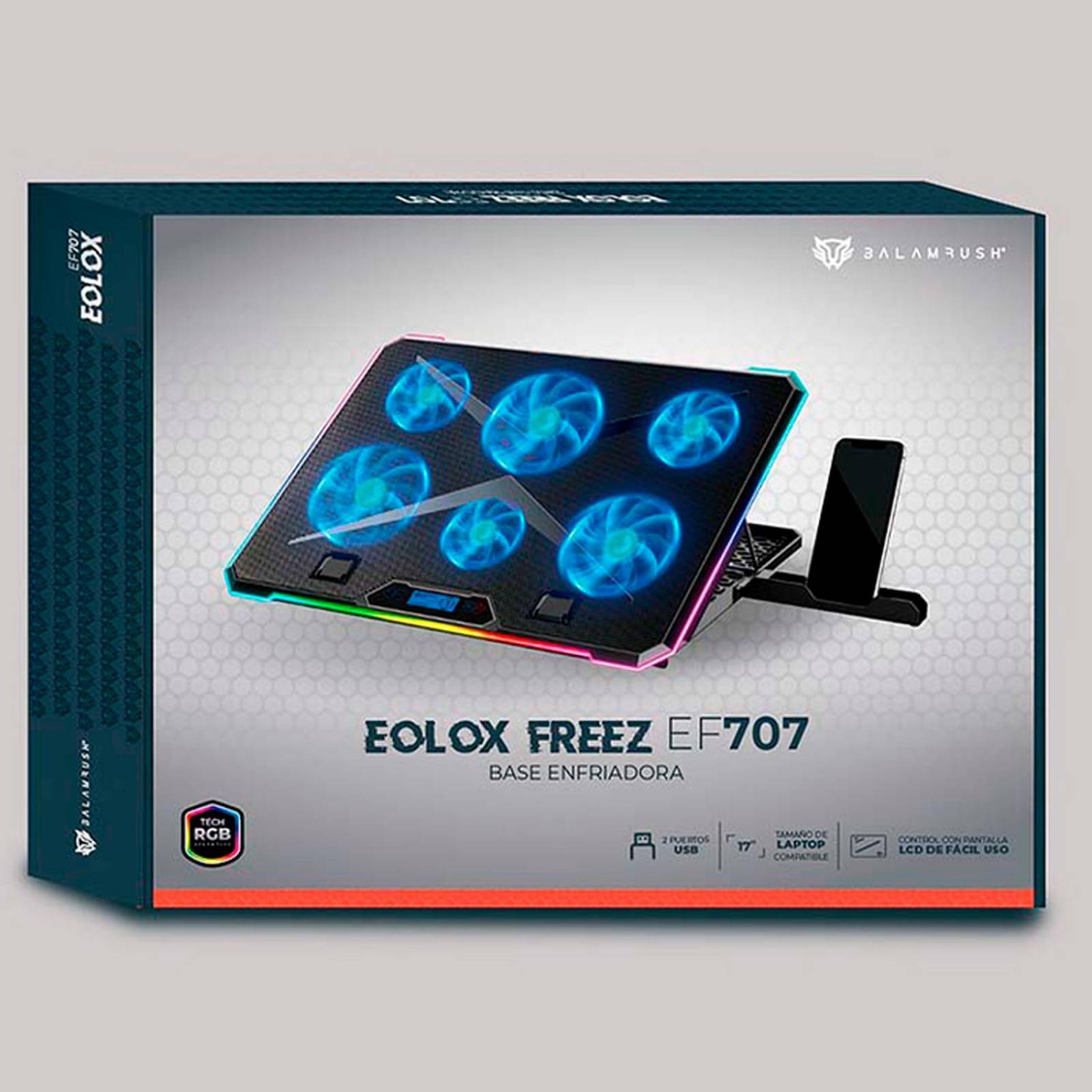 Base Enfriadora Gamer BALAM RUSH EOLOX FREEZ EF707 Laptop 17 pulgadas 6 fan RGB Negro BR-937429 