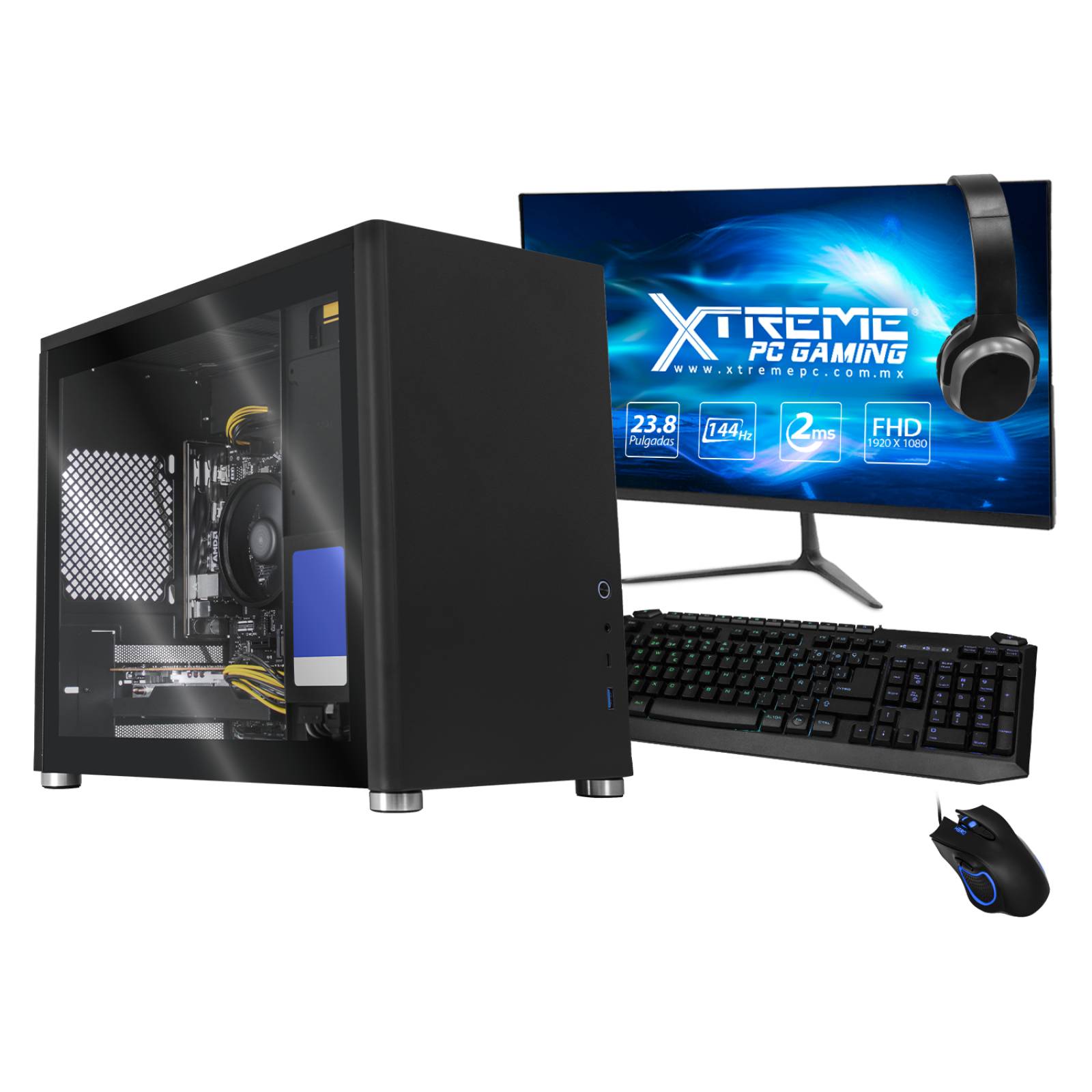 Xtreme PC Gaming AMD Radeon RX 6600 Ryzen 5 5500 16GB SSD 500GB Monitor 23.8 144Hz WIFI Black 
