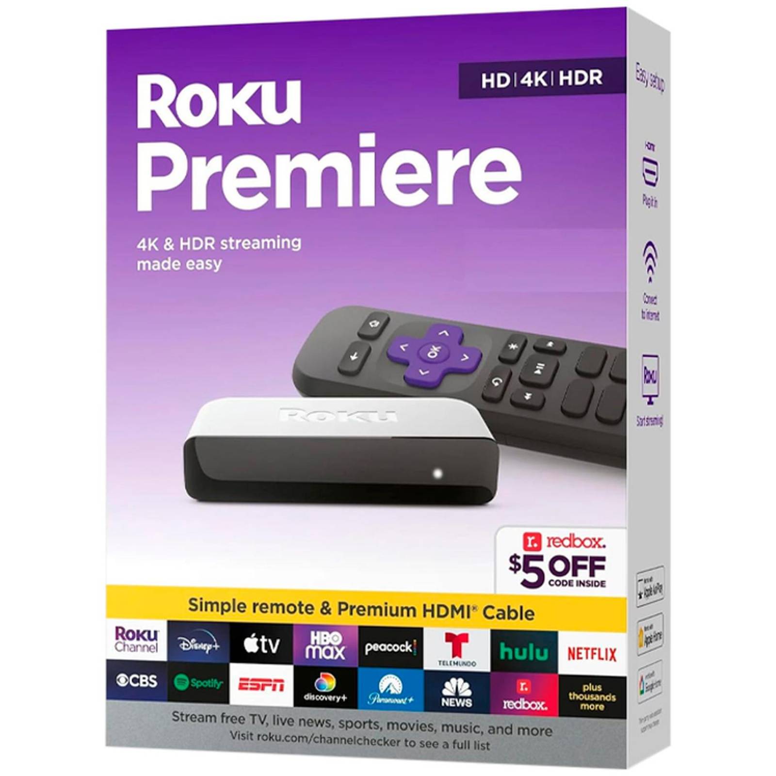 TV BOX ROKU Premiere Reproductor de Streaming 4K HDMI Wi-Fi 3920RW-SW