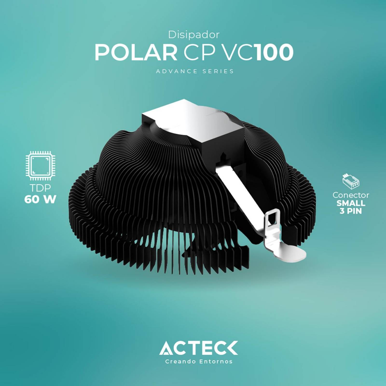 Disipador CPU ACTECK POLAR CP VC100 80mm LGA 1700 AM5 2200 rpm 3-pin Negro AC-936736 