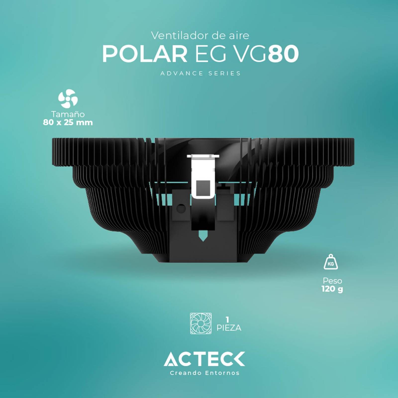 Disipador CPU ACTECK POLAR CP VC100 80mm LGA 1700 AM5 2200 rpm 3-pin Negro AC-936736 