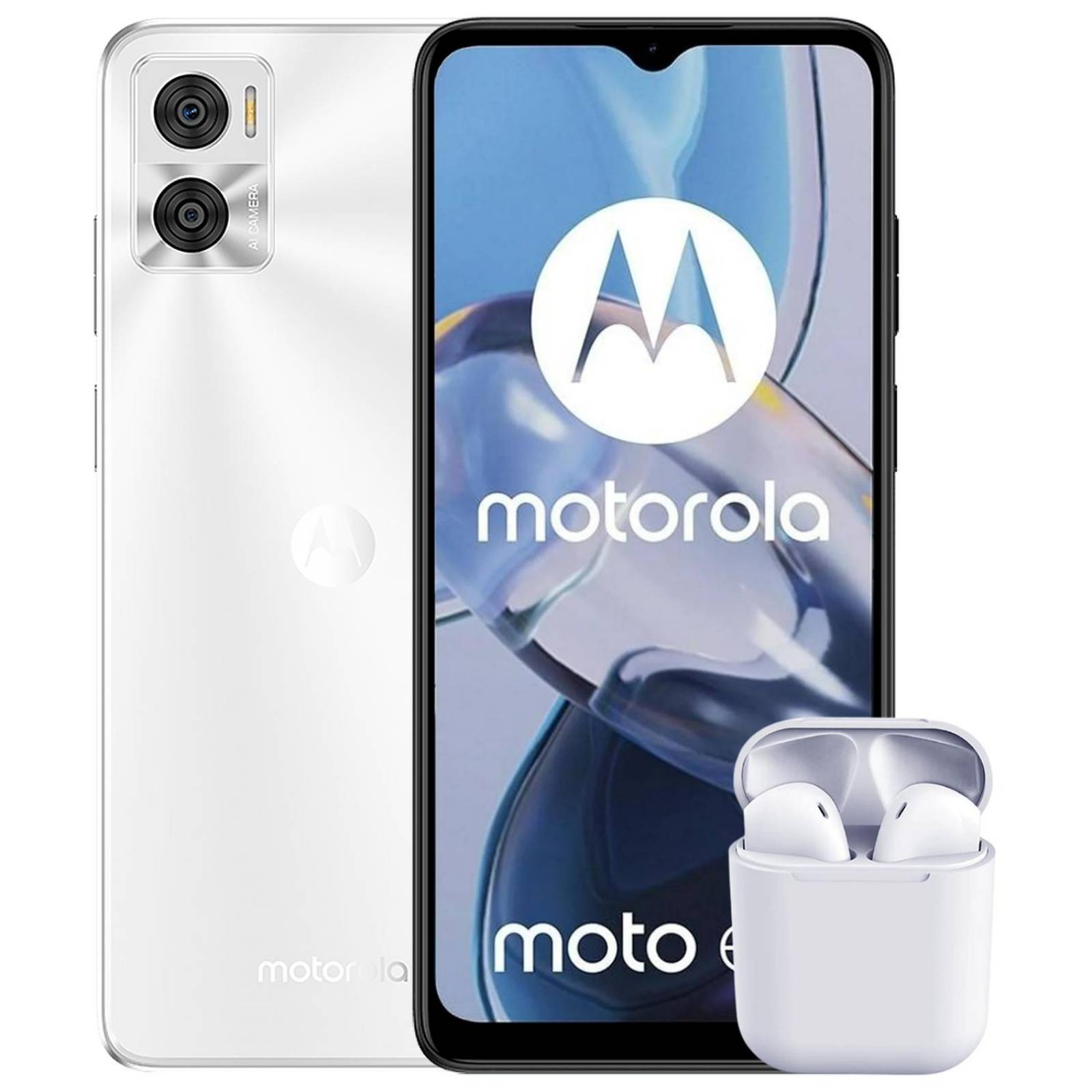 Celular MOTOROLA Moto E22 4GB 128GB 6.5 HD+ LCD 90Hz Doble Camara 16MP Blanco + Audifonos