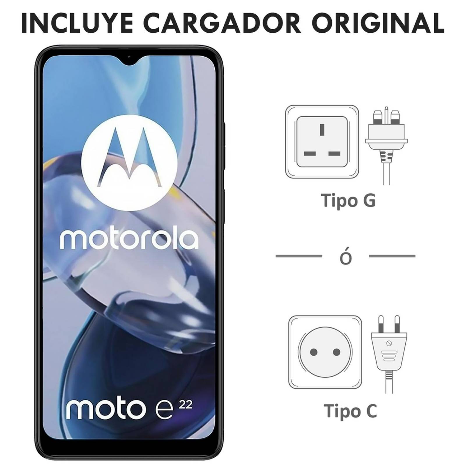 Celular MOTOROLA Moto E22 4GB 128GB 6.5 HD+ LCD 90Hz Doble Camara 16MP Blanco + Audifonos