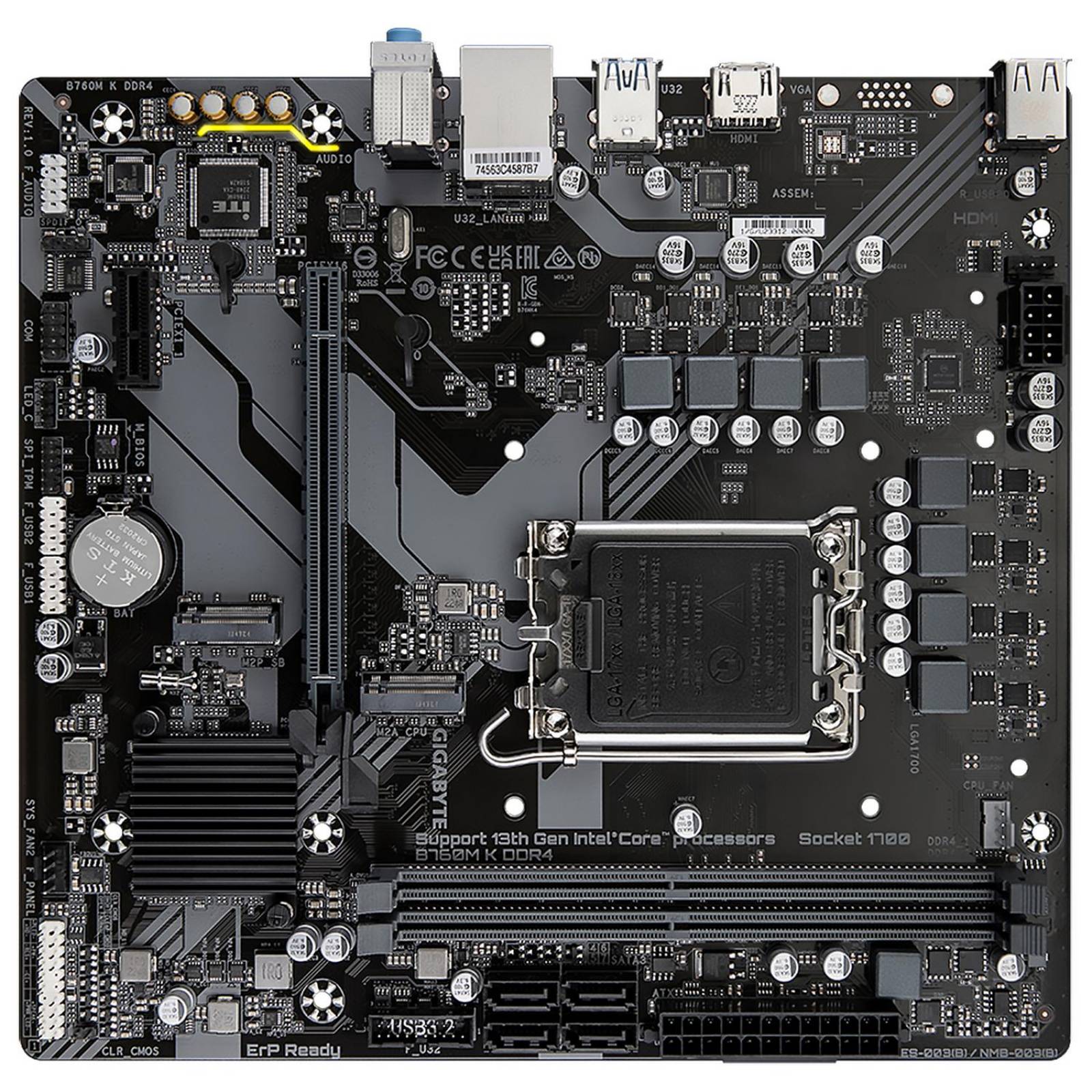 Tarjeta Madre GIGABYTE B760M K DDR4 LGA 1700 2x DDR4 1x M.2 PCIe 4.0 Micro ATX