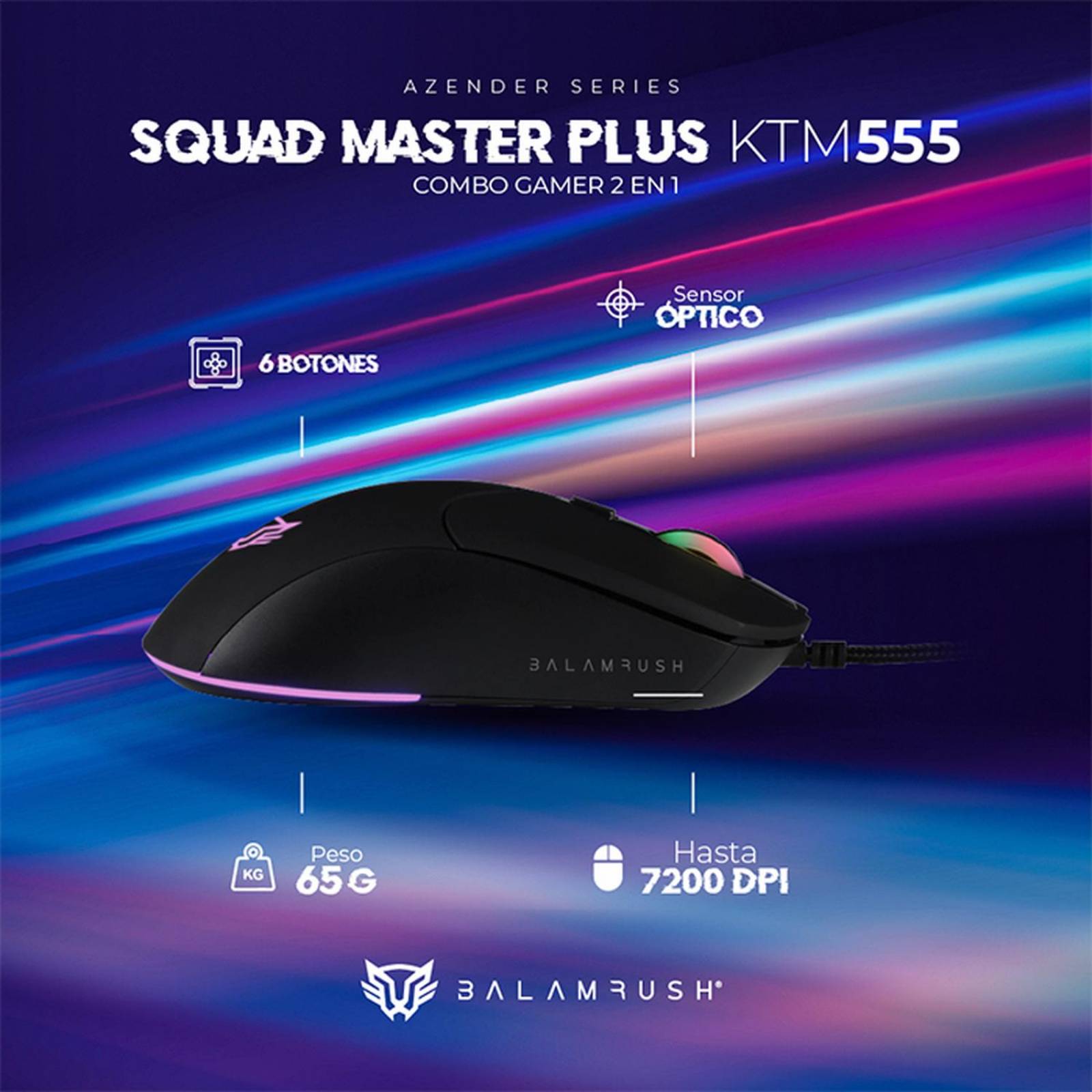 Kit Teclado y Mouse Gamer BALAM RUSH SQUAD MASTER PLUS KTM555 Alambrico USB RGB Negro BR-936286 