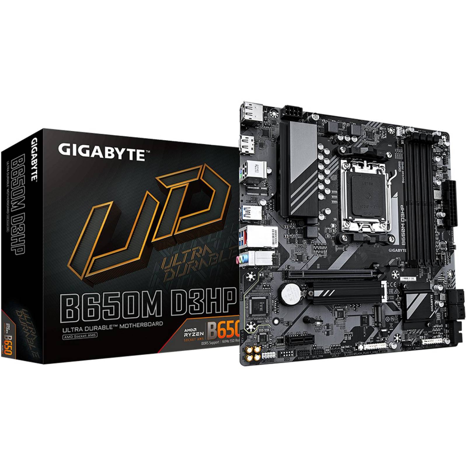 Tarjeta Madre GIGABYTE B650M D3HP AM5 4x DDR5 1x M.2 PCIe 4.0 USB-C Micro ATX