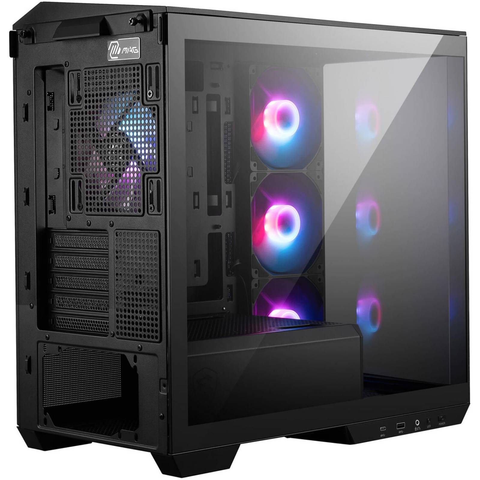 Gabinete Gamer MSI MAG PANO M100R PZ Micro ATX Micro Torre 4 Fan Cristal Templado USB-C ARGB Negro 