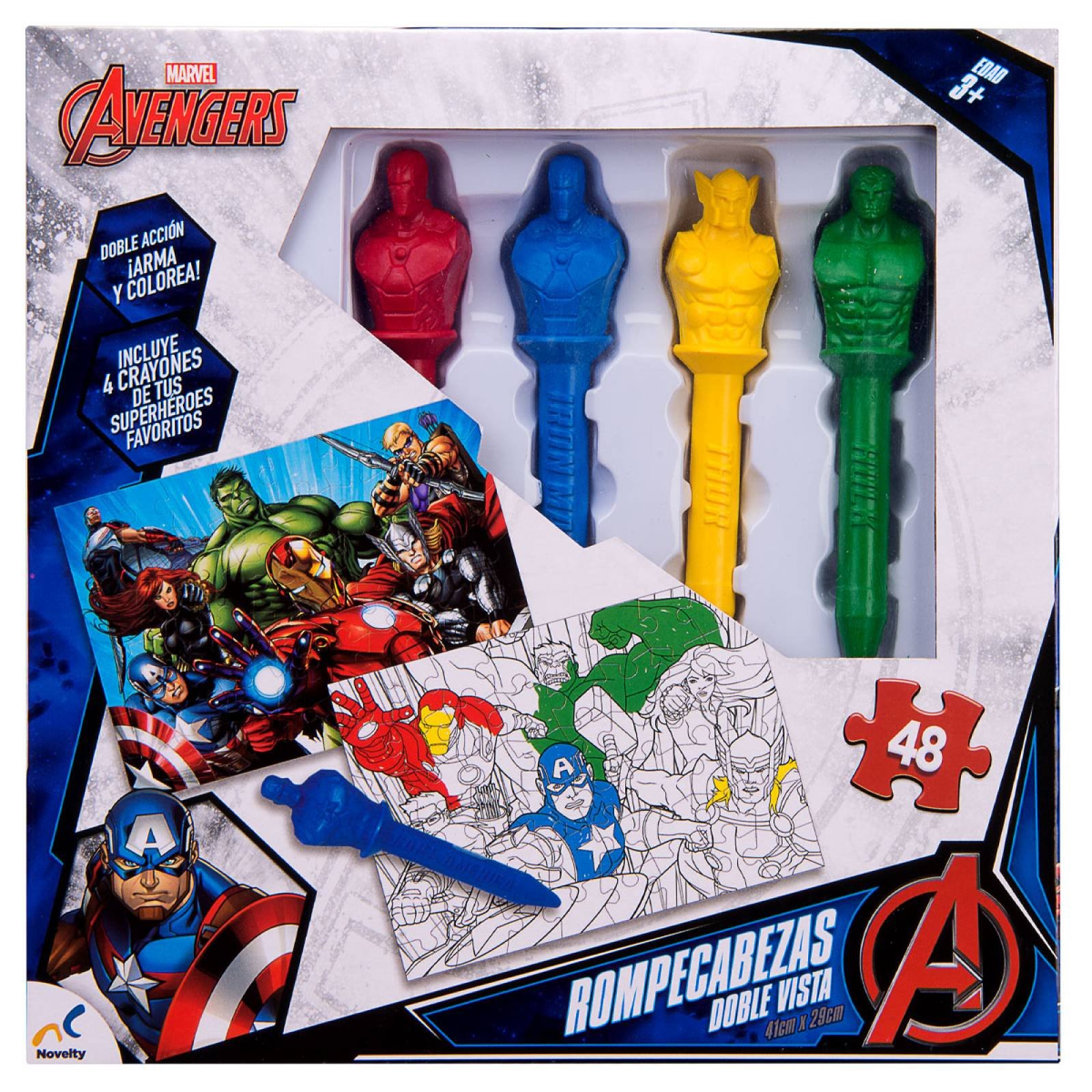 Rompecabezas de Doble Vista + 4 Crayones de los Avengers