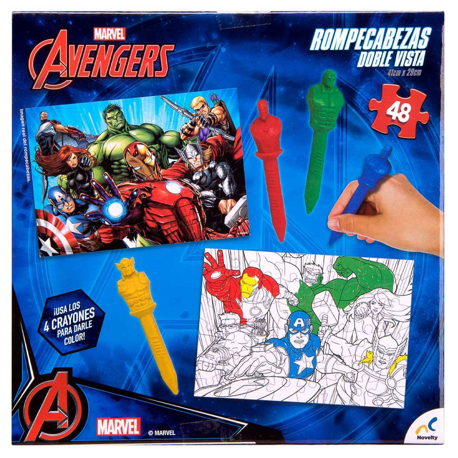 Rompecabezas de Doble Vista + 4 Crayones de los Avengers