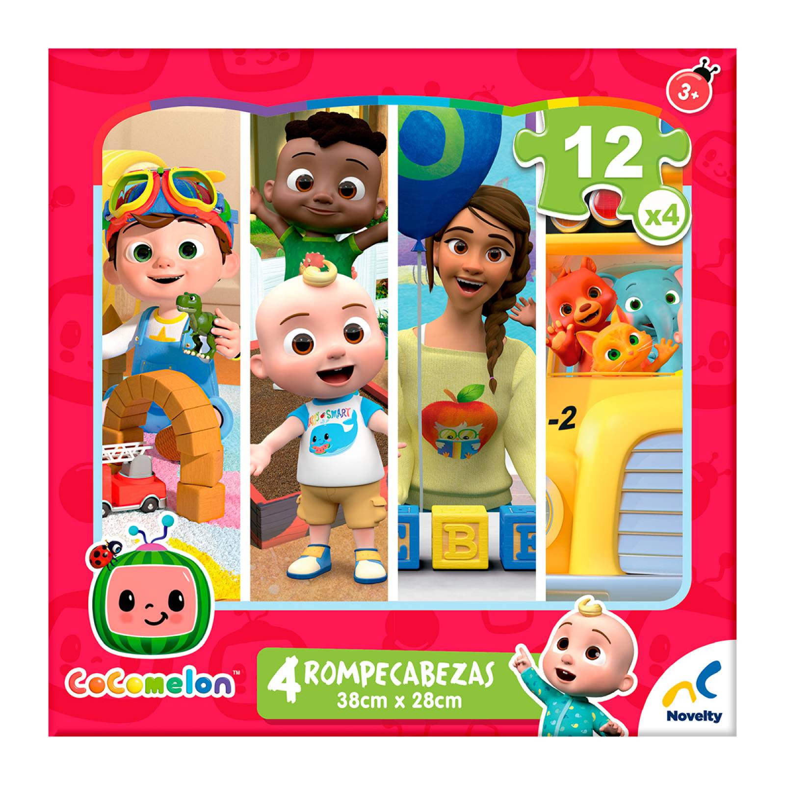 Rompecabezas, 4 en 1 Cocomelon, 12 Piezas c/u Cartón Novelty