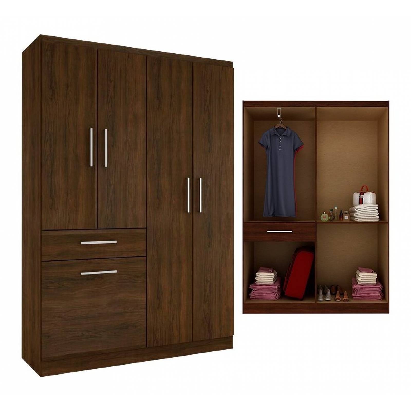 Ropero Closet Moderno Con 4 Puertas Y Cajon Armable Madera