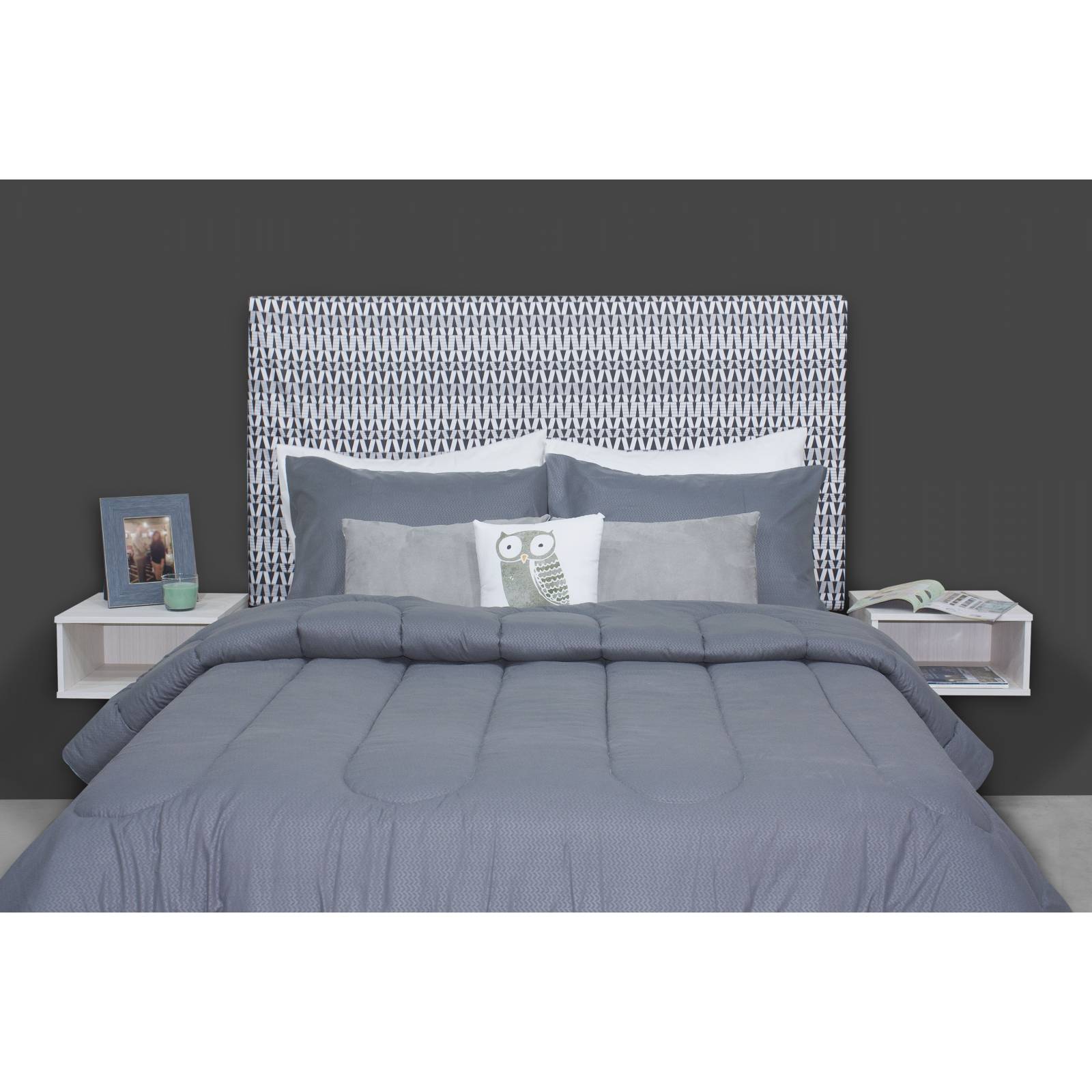 Set para Recámara Estampada Matrimonial Queen Patrón Gris