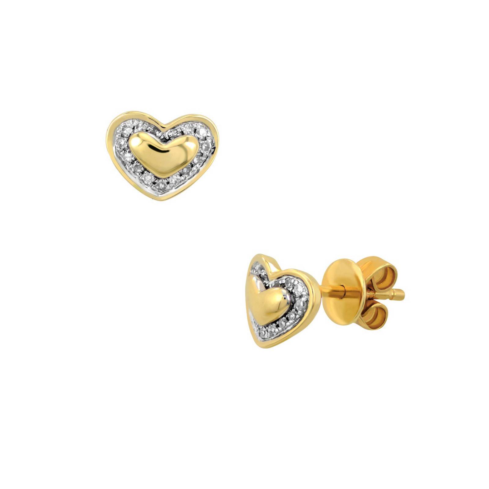 Broqueles BIZZARRO de Corazon en Oro Amarillo con 7 Pts. Diamante