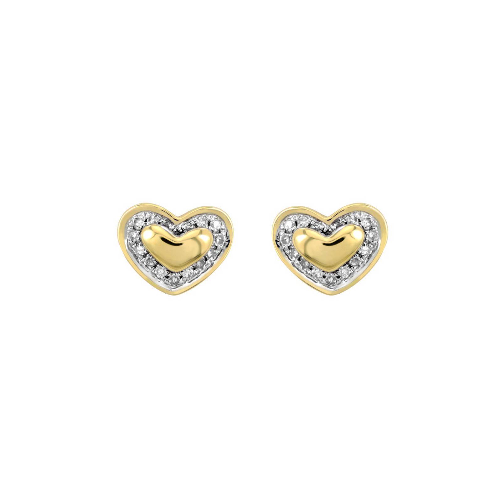 Broqueles BIZZARRO de Corazon en Oro Amarillo con 7 Pts. Diamante