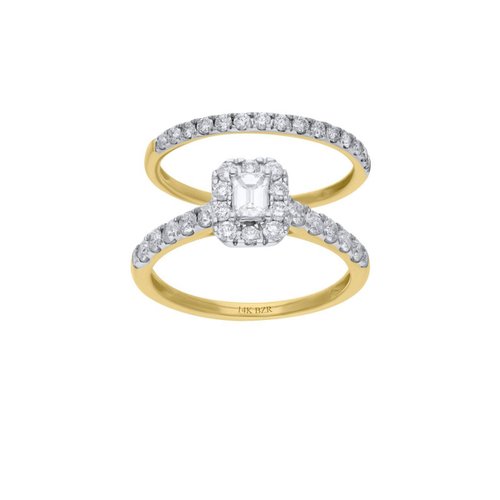 Duo de anillos BIZZARRO de Oro Amarillo y Blanco 14K con 102Pts de Diamante (H-J, Vs1-Vs2)