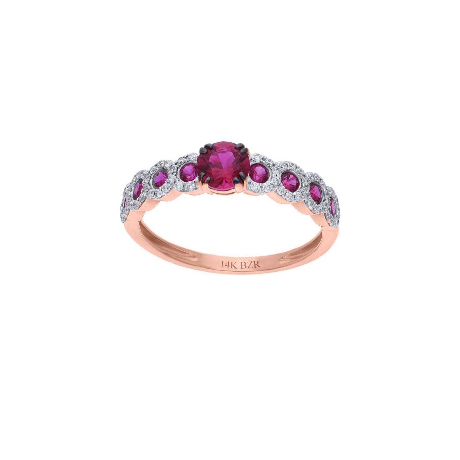 Anillo BIZZARRO de Oro Rosa 14K con 20Pts de Diamante (G-H) (Vs1-Vs2) con Rubi