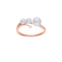 Anillo Bizzarro De Oro Rosa 14K Con Perla Y 4 Pt De Diamante