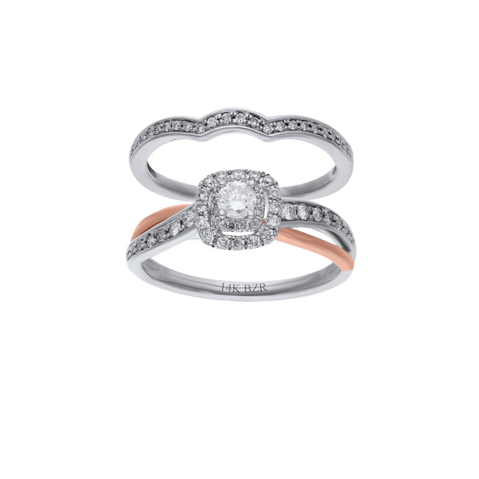 Duo de anillos BIZZARRO de Oro Rosa y Blanco 14K con 50Pts de Diamante (H-J, Vs1-Vs2)