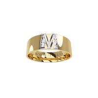 Argolla Bizzarro En Oro Amarillo Y Blanco Con 7 Pts. De Diamante (Varias Letras)