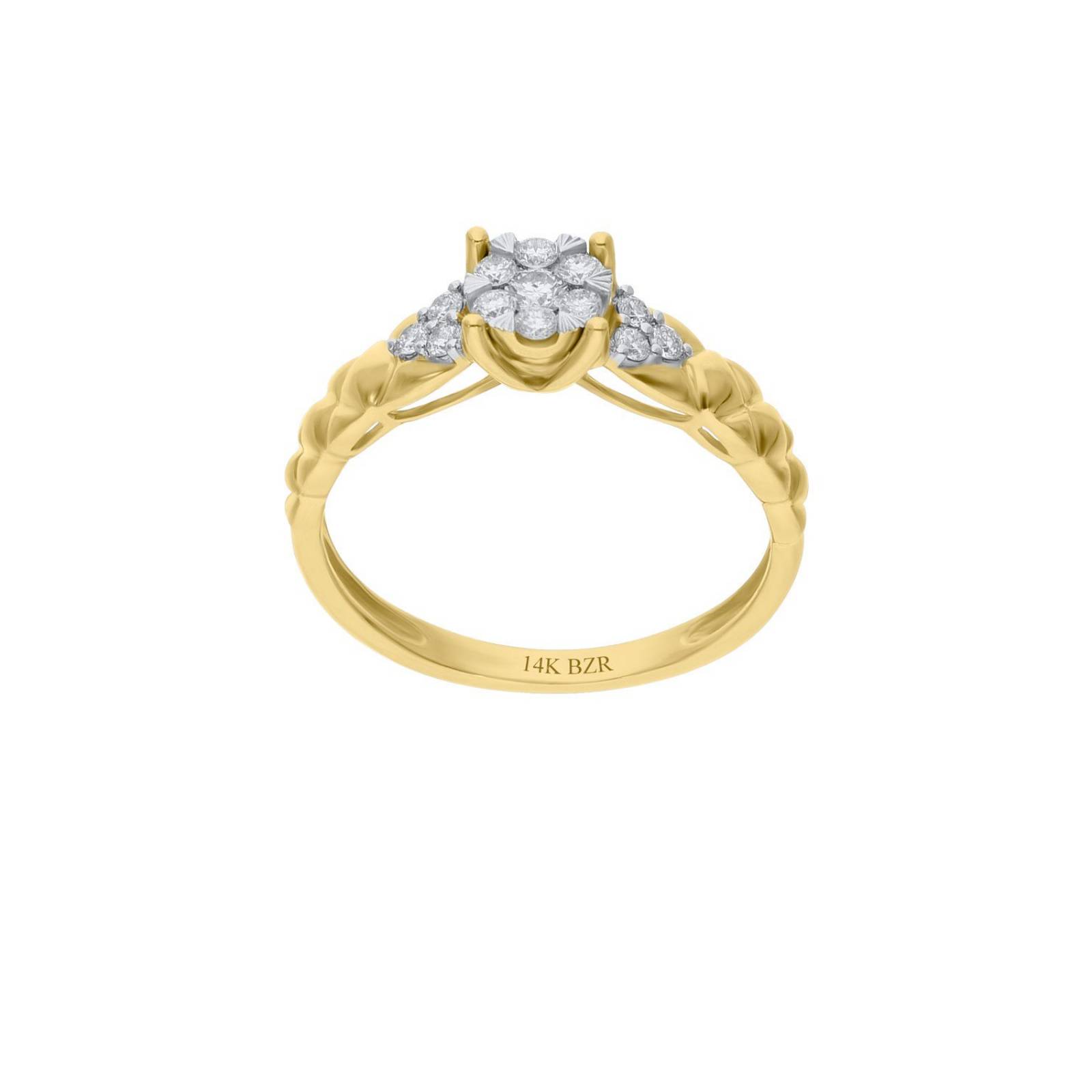 Anillo BIZZARRO de Oro Amarillo 14K con 28 Pts de Diamante (G-H) (Vs1-Vs2)