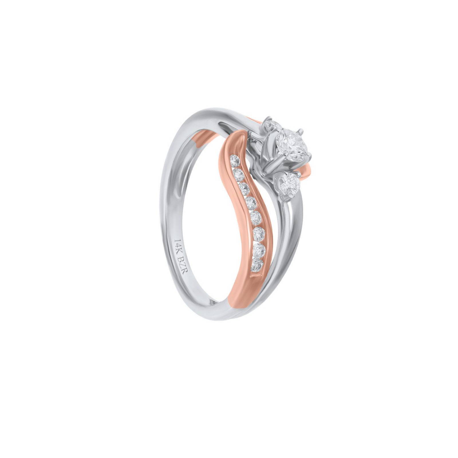 Anillo BIZZARRO de Oro Rosa y Blanco 14K con 51Pts de Diamante (H-J, Vs1-Vs2)