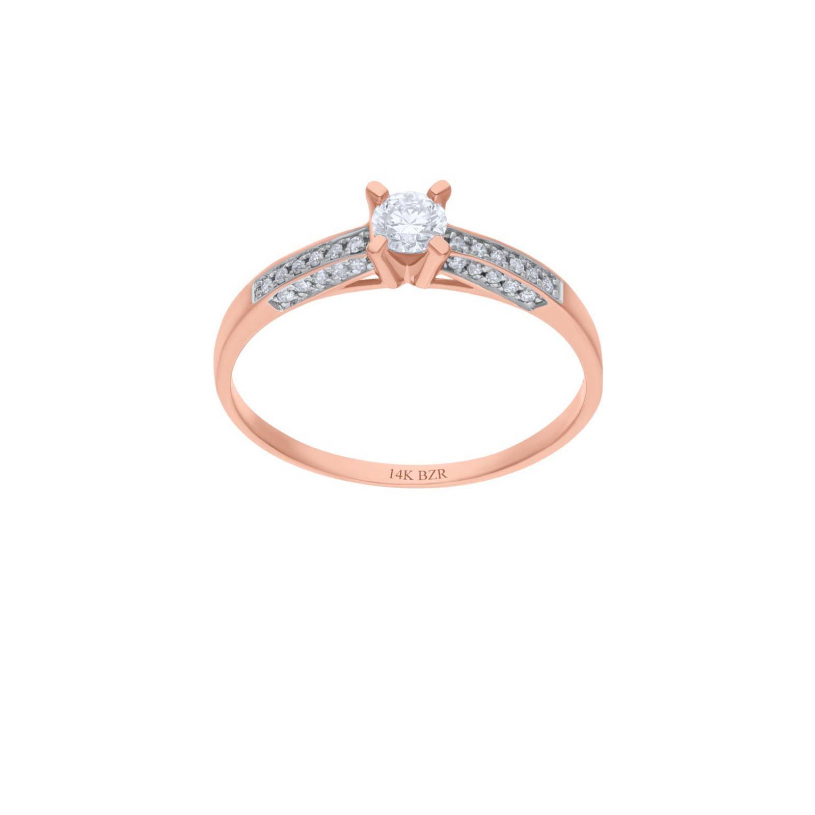 Anillo BIZZARRO Solitario de Oro Rosa 14K 30 Pts de Diamante H Si2