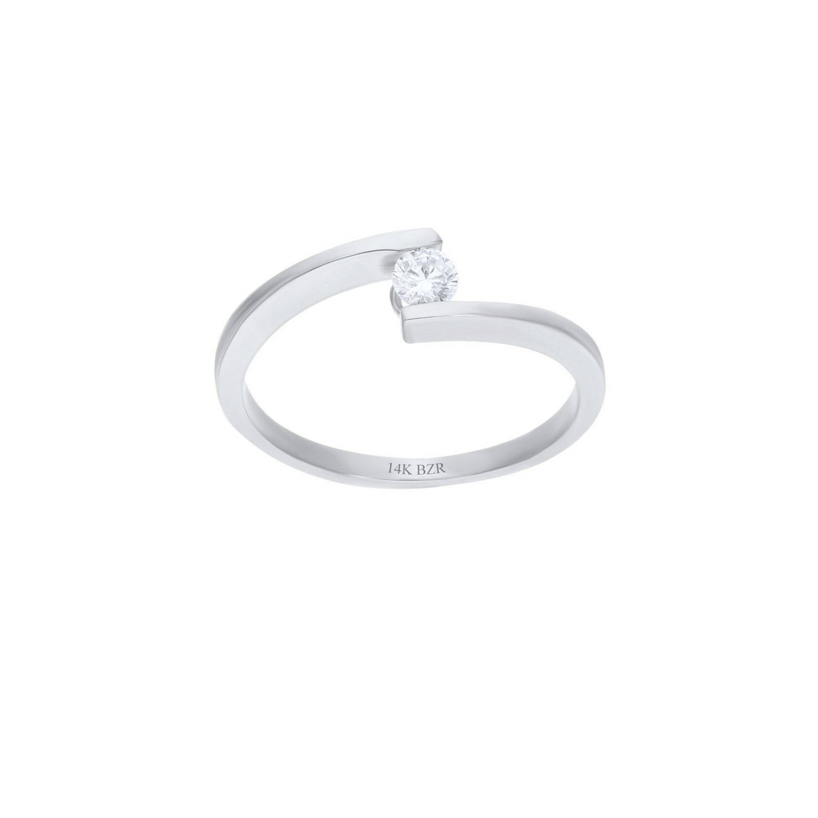 Anillo BIZZARRO Solitario de Oro Blanco 14K con 20 Pts de Diamante