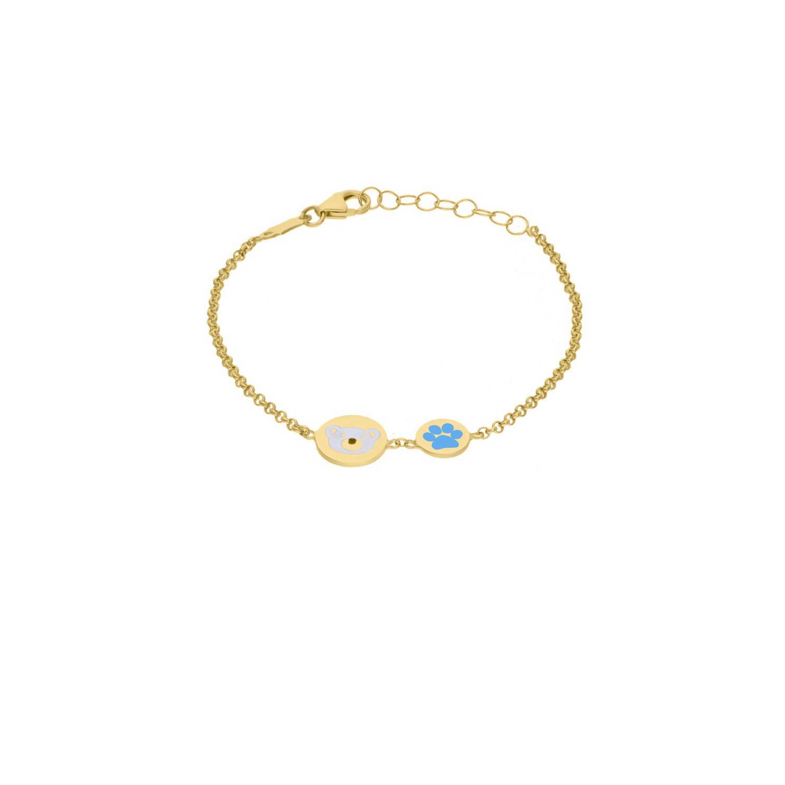 Pulsera BIZZARRO de Oro Amarillo 14K con Esmalte Azul (12 A 14 Cm)