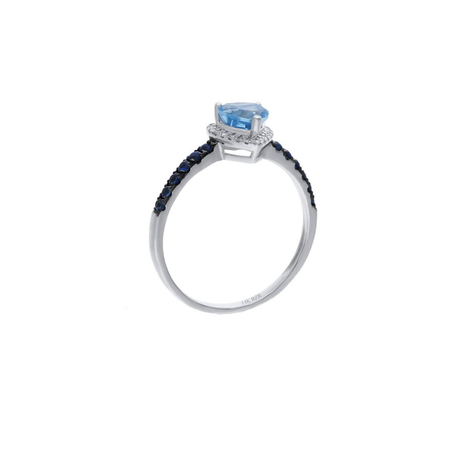 ANILLO DE ORO BLANCO 14K CON 7PTS DE DIAMANTE ZAFIRO Y TOPACIO AZUL (SWISS BLUE)