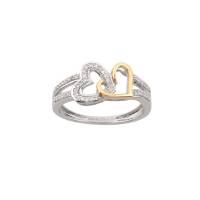 Anillo De Corazon En Oro Blanco Y Amarillo Con 15 Pts De Diamante