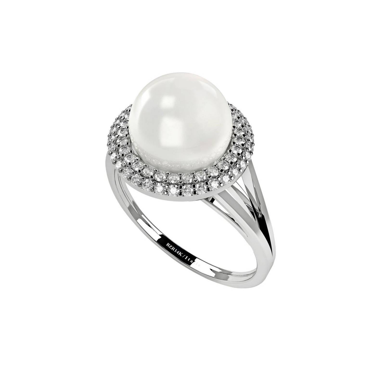 ANILLO DE ORO BLANCO CON 17 PTS. DE DIAMANTE Y PERLA