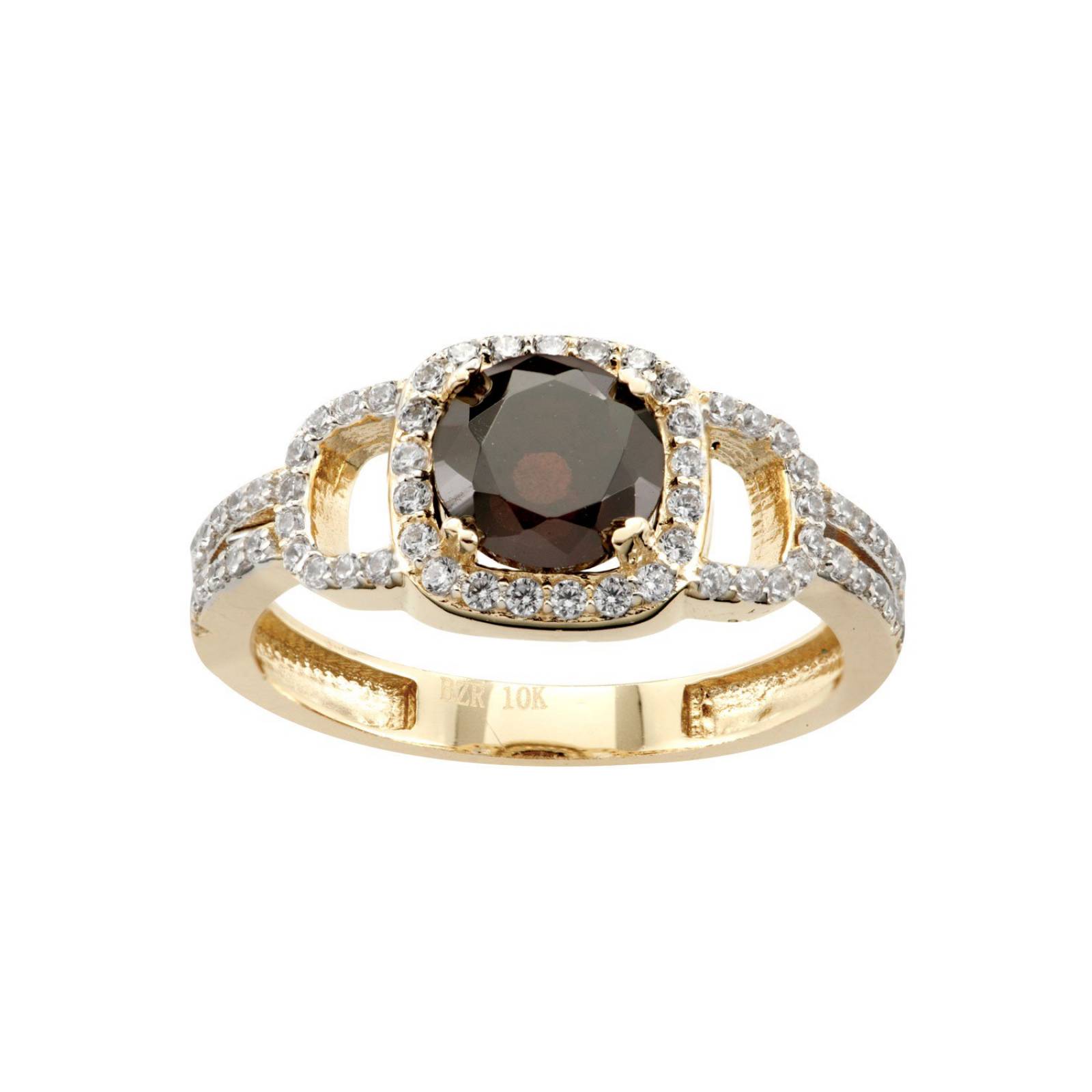 ANILLO DE ORO AMARILLO CON ZIRCONIA Y PIEDRA MORRON