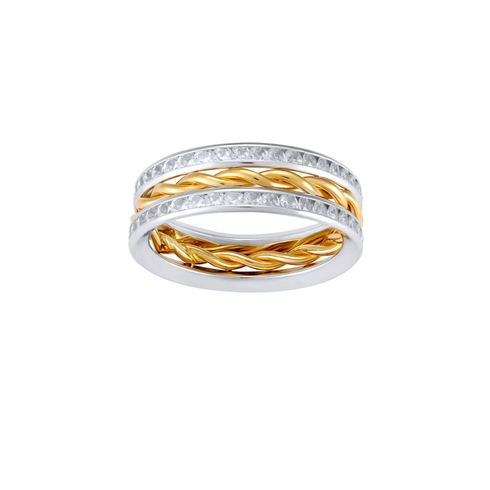 ANILLO DE ORO AMARILLO Y BLANCO CON ZIRCONIAS