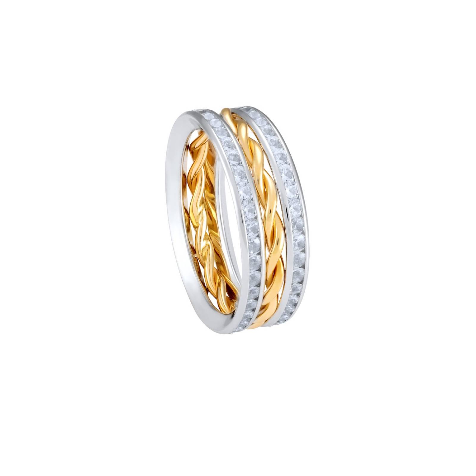 ANILLO DE ORO AMARILLO Y BLANCO CON ZIRCONIAS