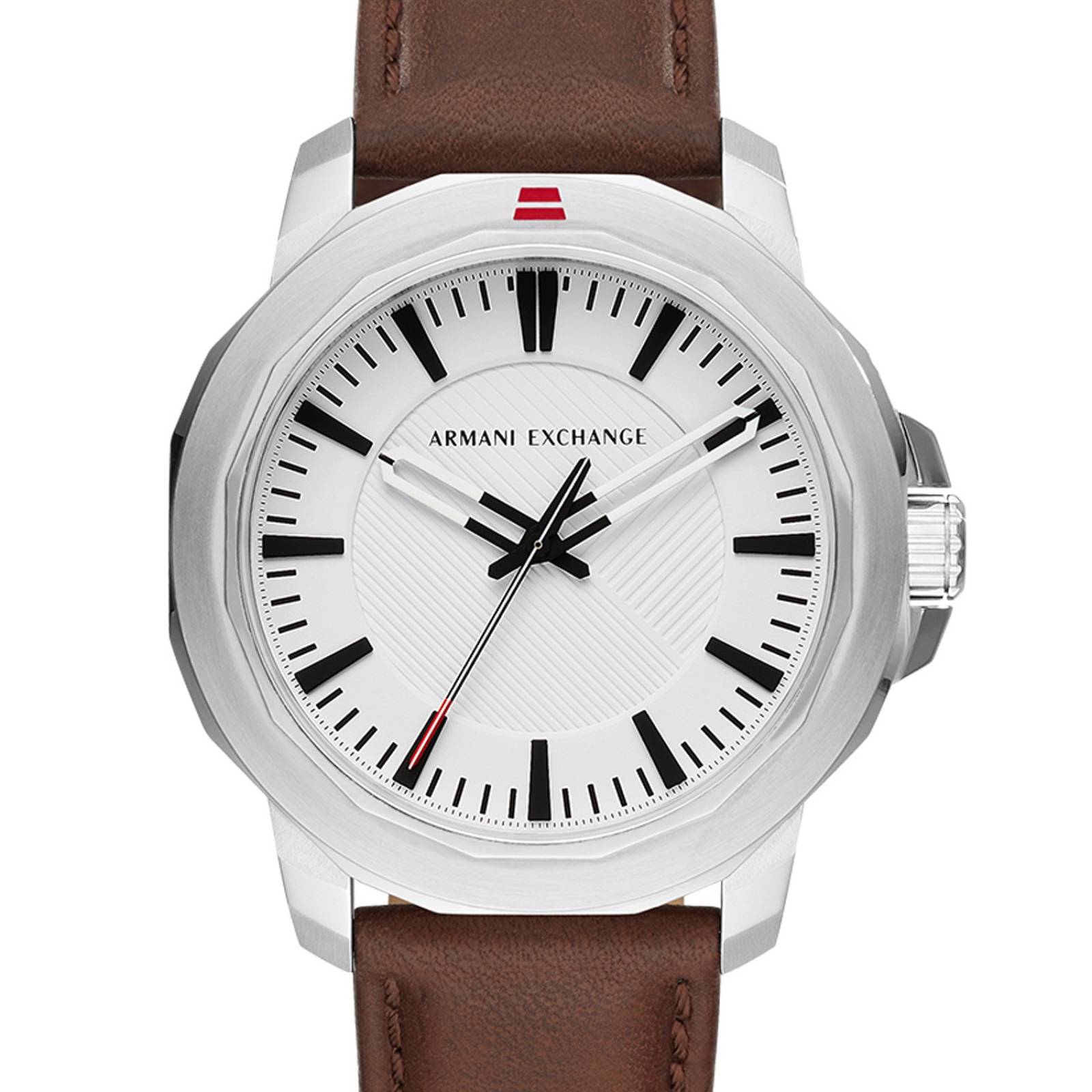 RELOJ ARMANI EXCHANGE CABALLERO,CORREA  PIEL CAF?,CARATULA BLANCO,ANALOGO