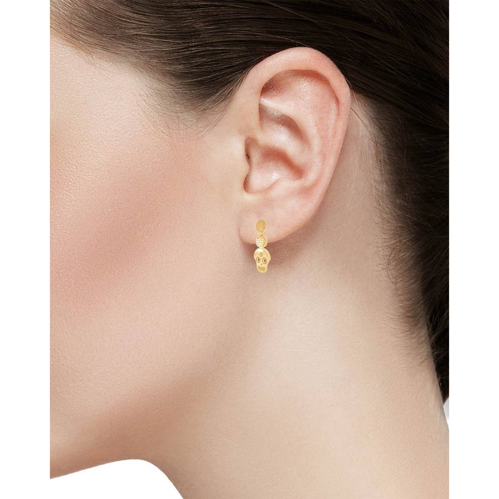 ARETES BIZZARRO DE CALAVERA ORO AMARILLO 14K