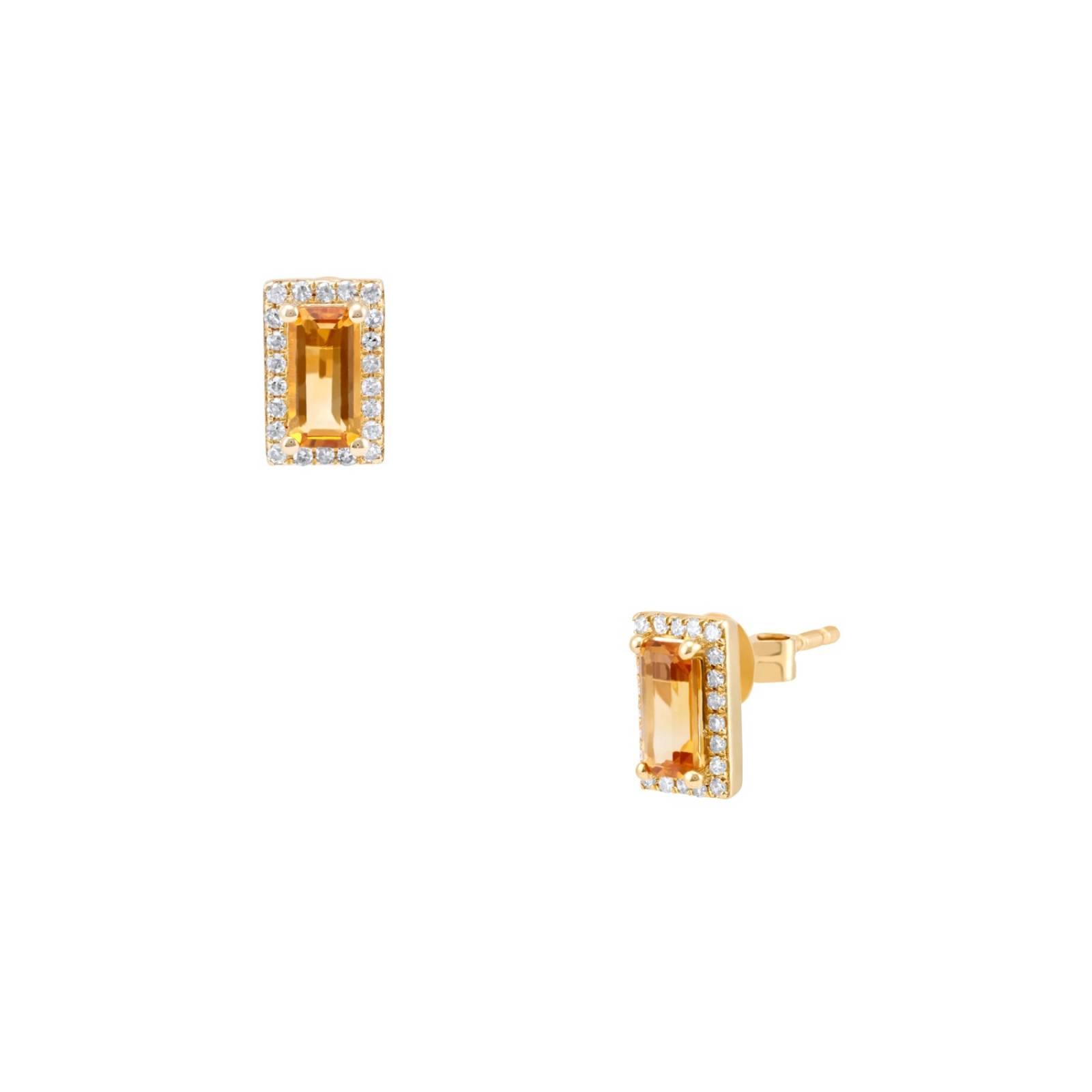 ARETES BIZZARRO DE ORO AMARILLO 14K C/12 PTS DE DIAMANTE Y CITRINA